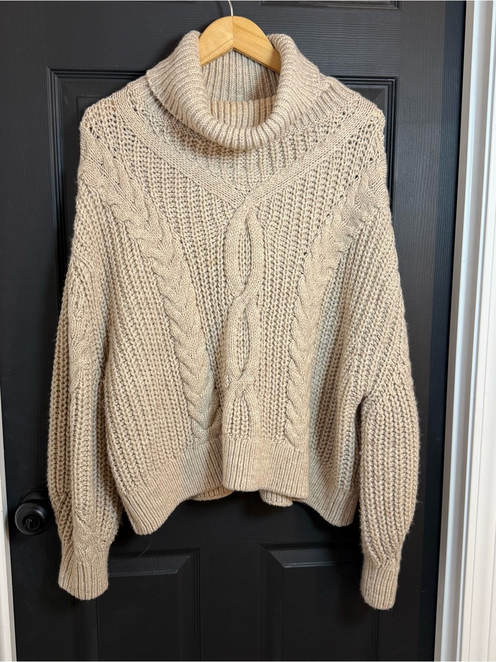 H&M Tan Cable Knit Turtleneck Sweater